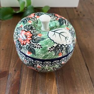 Vintage Polish Pottery Apple Baker Hand Painted